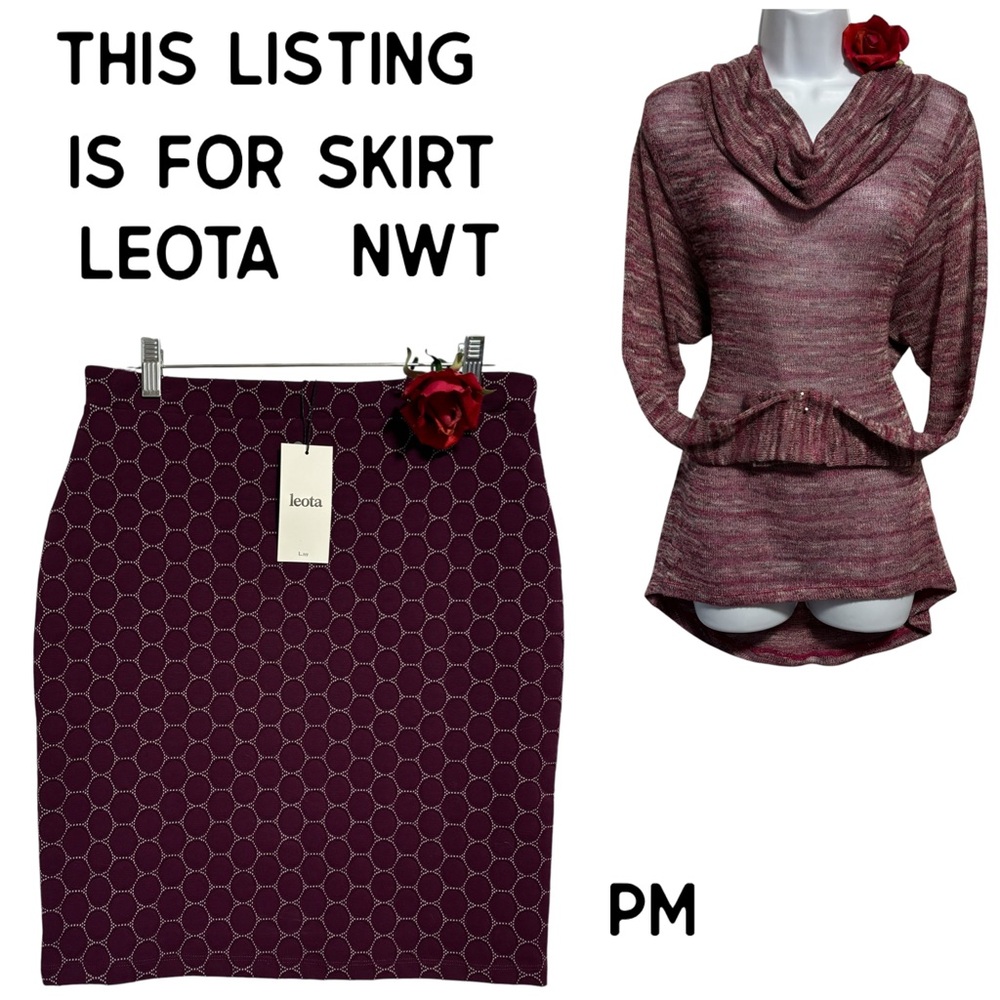 LEOTA PM Pencil Skirt Aubergine Luxe Whimseygoth Jacquard Geometric Purple NWT